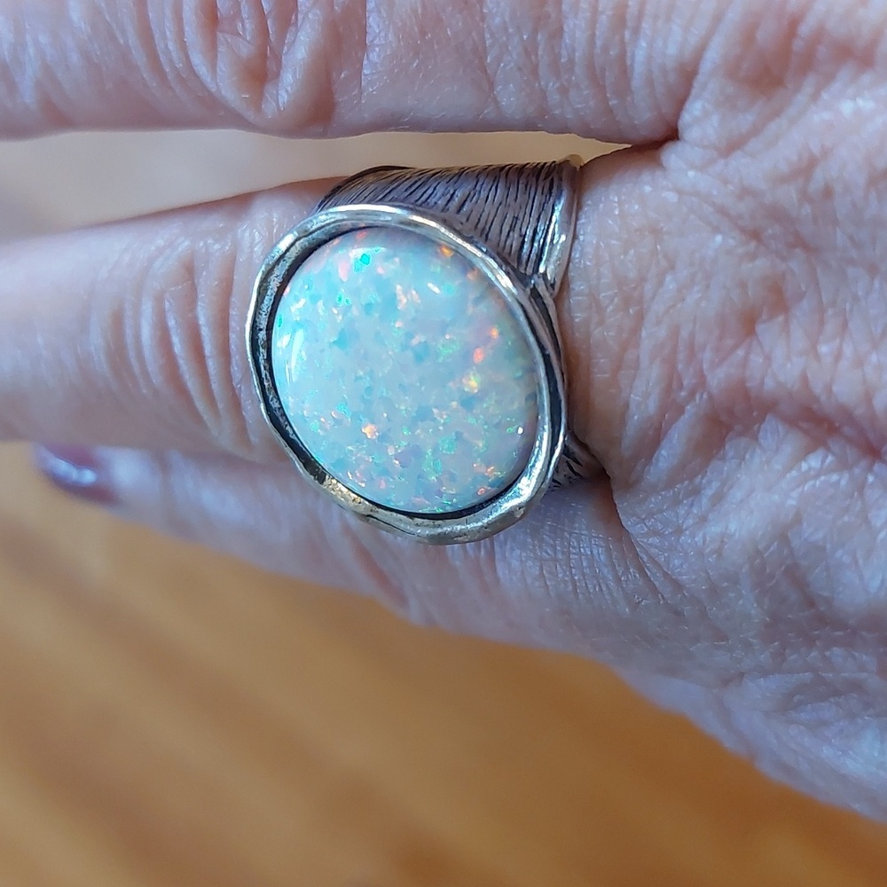Sterling Silver Opal Statement Ring - White Opal - Picture 7 of 9